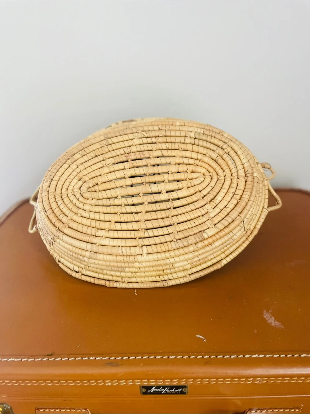Oval Shaped Woven Basket Unique Handles Natural